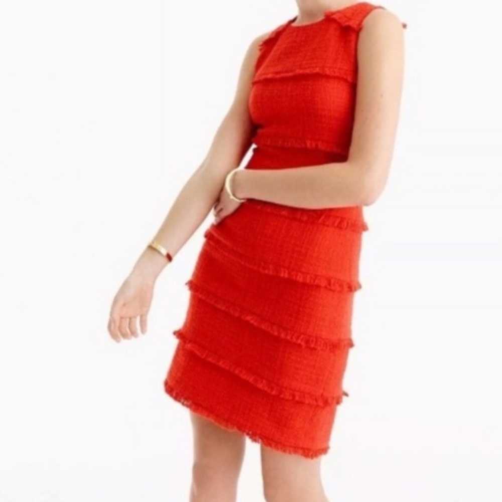 J.Crew Red Fringe Textured Tweed Sheath Dress